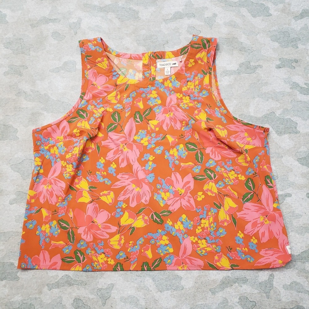 Toad & Co Sunkissed Button Back Tank Top Womens Large Orange Floral